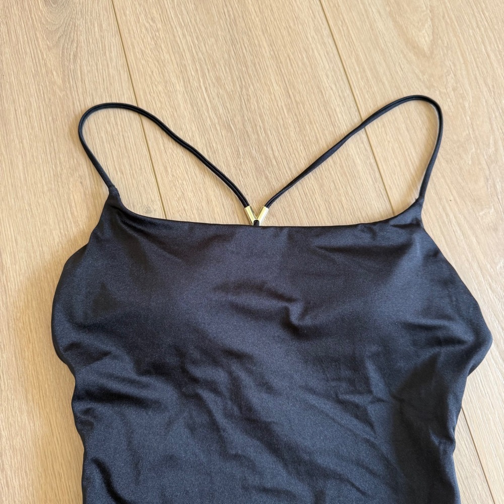 H9 Victorias Secret Black Strappy Back One Piece Swimsuit Gold Hardware Medium - Picture 6 of 13